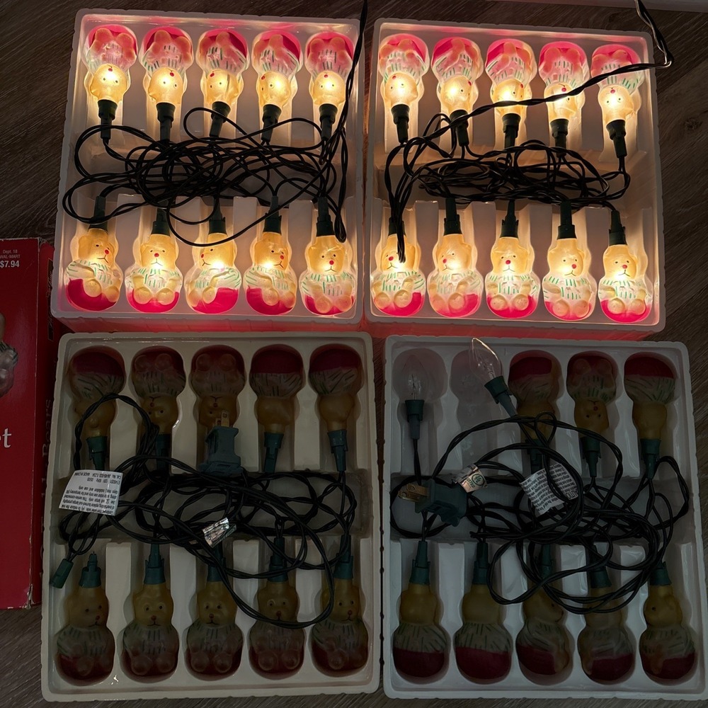 Glass Teddy Bear String Lights Holiday Time 4 Sets- 2 Work 7.8 Ft